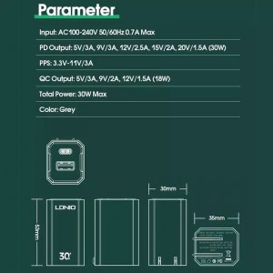 شارژر دیواری فست شارژ Ldnio A2527C 2Port QC3.0 PD 3A 30W + کابل تبدیل تایپ سی