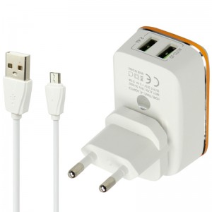 شارژر دیواری LDNIO A2204 2Port 2.4A 12W + کابل میکرو یو اس بی