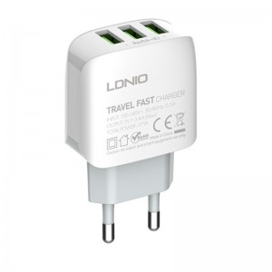 شارژر دیواری فست شارژ LDNIO A3312 3Port 3.4A 17W به همراه کابل تایپ سی