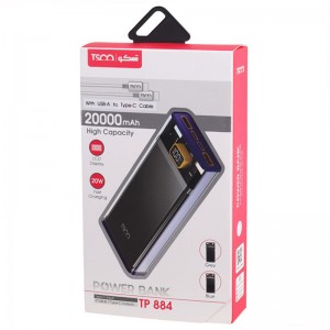 پاور بانک فست شارژ تسکو TP 884 QC3.0 PD3.0 20W ظرفیت 20000 میلی آمپر ساعت