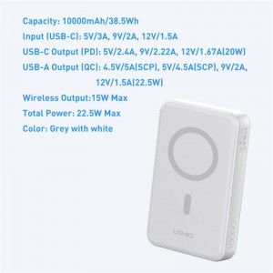 پاور بانک بی سیم فست شارژ الدینیو PQ16 QC3.0 PD3.0 22.5W ظرفیت 10000 میلی آمپر ساعت