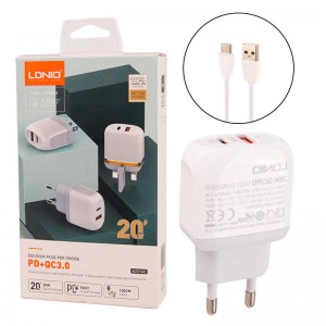 شارژر دیواری فست شارژ Ldnio A2316C 2Port 3A QC3.0 PD 20W + کابل تایپ سی