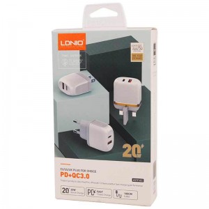 شارژر دیواری فست شارژ Ldnio A2316C 2Port 3A QC3.0 PD 20W + کابل تایپ سی