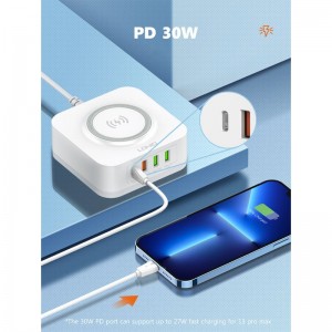 شارژر بی سیم فست شارژ 4 پورت Ldnio AW004 QC3.0 PD 32W