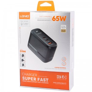 شارژر دیواری 65 وات الدینیو Q366 GaN QC4.0+ PD3.0 5A+ کابل تبدیل تایپ سی