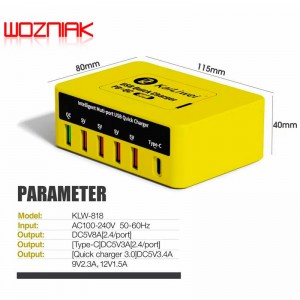 شارژر و تستر Kailiwei KLW-818 6Port QC3.0 PD 40W Type-C/USB