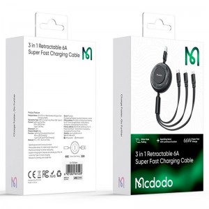 کابل 3 سر فست شارژ Mcdodo Sparkling Series CA-3730 6A 66W 1.2m