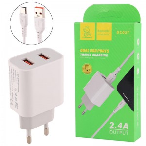 شارژر دیواری 12 وات دنمن DC05T 2.4A + کابل تایپ سی