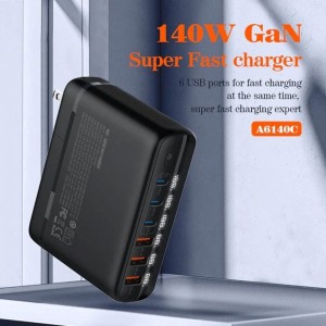 شارژر دیواری 140 وات الدینیو A6140C GaN QC5.0 PD 5A + کابل تبدیل تایپ سی و تبدیل برق