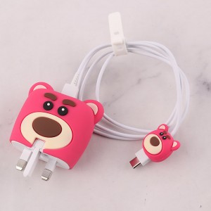 ست محافظ کابل و کلگی شارژر سامسونگ طرح خرس صورتی