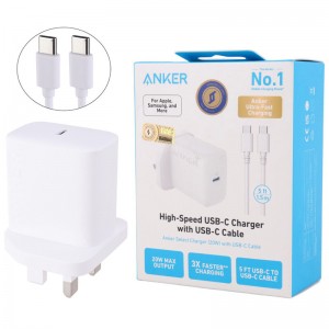 شارژر دیواری 20 وات انکر A2347 3A + کابل تبدیل تایپ سی