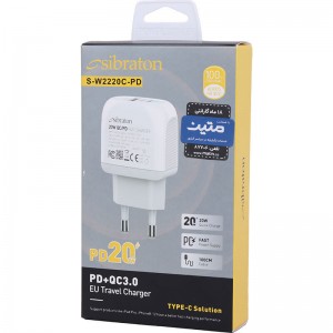 شارژر دیواری 20 وات سیبراتون S-W2220C-PD QC3.0 PD 3A + کابل تایپ سی