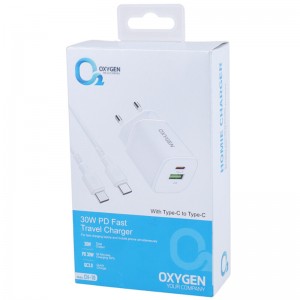 شارژر دیواری 30 وات اکسیژن CH-10 PD QC3.0 3A + کابل تبدیل تایپ سی