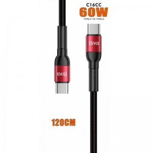کابل تبدیل فست شارژ Biva C-16CC Type-C to Type-C 3A 60W 1.2m