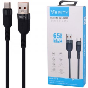 کابل تایپ سی فست شارژ Verity CB-3160T-B 3A PD 65W 1m