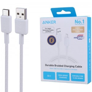 کابل تایپ سی فست شارژ 15 وات انکر 322 A81H6 طول 1.8 متر