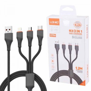 کابل 3 سر فست شارژ Ldnio LC96U 4.2A 1.2m