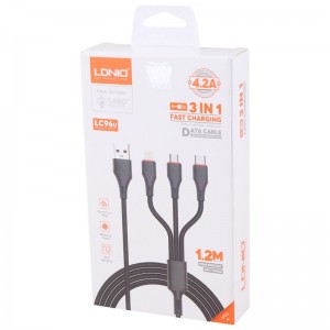 کابل 3 سر فست شارژ Ldnio LC96U 4.2A 1.2m