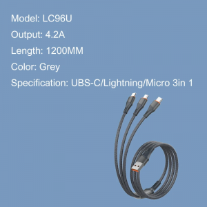 کابل 3 سر فست شارژ Ldnio LC96U 4.2A 1.2m