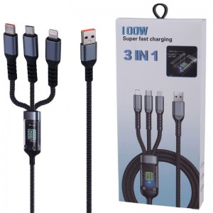 کابل سه سر فست شارژ 100 وات TDA-218 طول 1.2 متر