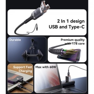 کابل تبدیل فست شارژ Yesido CA165C 60W 1.2m