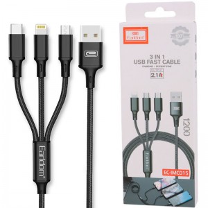 کابل سه سر 2.1 آمپر ارلدام EC-IMC015 طول 1.2 متر