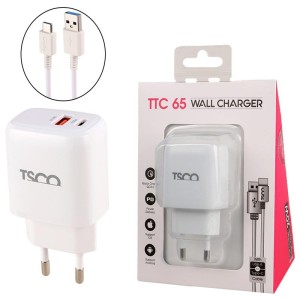 شارژر دیواری 20 وات تسکو TTC 65 QC3.0 PD 3A + کابل تایپ سی