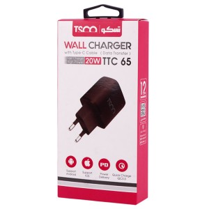 شارژر دیواری 20 وات تسکو TTC 65 QC3.0 PD 3A + کابل تایپ سی