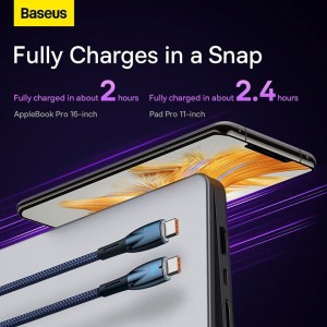 کابل دو سر تایپ سی فست شارژ 100 وات باسئوس Glimmer Series CADH0008 طول 2 متر