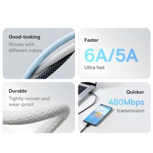 کابل تایپ سی فست شارژ 100 وات باسئوس P10375201212 طول 1 متر