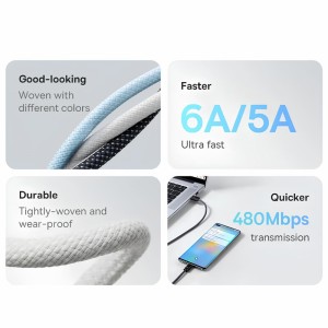 کابل دو سر تایپ سی فست شارژ 100 وات باسئوس P10375203212 طول 1 متر