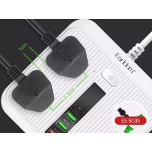 چند راهی 4 خانه ارلدام ES-SC05 با کابل 2 متری + شارژر USB و Type-C