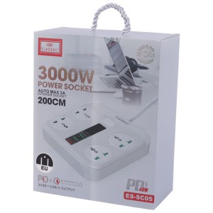 چند راهی 4 خانه ارلدام ES-SC05 با کابل 2 متری + شارژر USB و Type-C