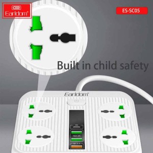 چند راهی 4 خانه ارلدام ES-SC05 با کابل 2 متری + شارژر USB و Type-C