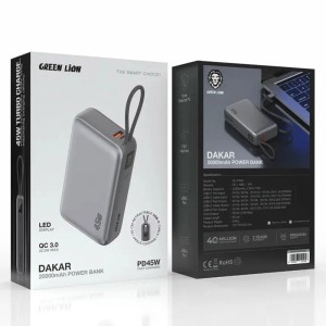پاور بانک فست شارژ گرین لاین DAKAR GL-PXA3 GNDAPXA3P20GY QC3.0 PD 45W ظرفیت 20000 میلی آمپر ساعت