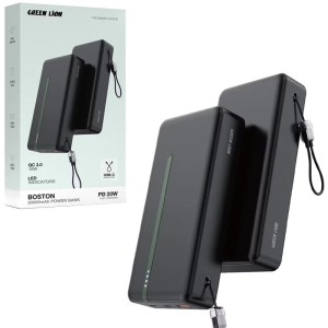 پاور بانک فست شارژ گرین لاین Boston GL-PX34 GNBOS20KPBBK QC3.0 PD 20W ظرفیت 20000 میلی آمپر ساعت