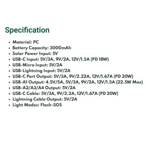 پاور بانک خورشیدی فست شارژ گرین لاین Solar X GLPX49 QC3.0 PD 22.5W ظرفیت 30000 میلی آمپر ساعت