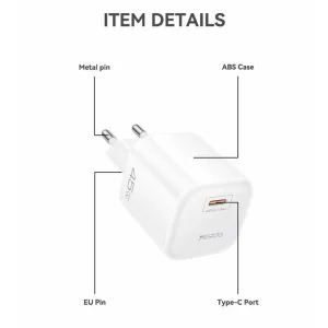 شارژر دیواری 45 وات یسیدو YC116 GaN PD 3A + کابل تبدیل تایپ سی - تصویر 7