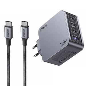 شارژر دیواری 160 وات یوگرین X763-25877 GaN QC5.0 PD3.1 + کابل تبدیل تایپ سی