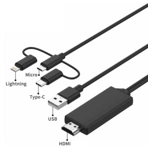 کابل تبدیل ۳in1 Lightning/MicroUSB/Type-C to HDMI 1.8M