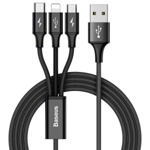 کابل ۳ سر فست شارژ Baseus Rapid Series CAMLT-SU 3A 1.2m