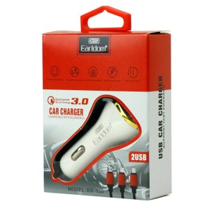 شارژر فندکی فست شارژ Earldom ES-120 2.1A QC3.0 + کابل ۳ سر