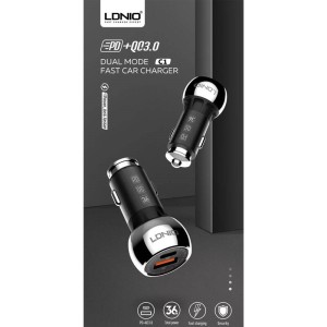 شارژر فندکی فست شارژ Ldnio C1 3A QC3.0 PD 36W + کابل میکرو یو اس بی