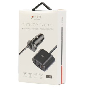 شارژر فندکی و هاب فست شارژ Yesido Y41 4Port 3A PD 48W