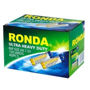 باتری چهارتایی قلمی Ronda Ultra Heavy Duty Ultra Plus R6P 1.5V AA بسته ۴۰ عددی