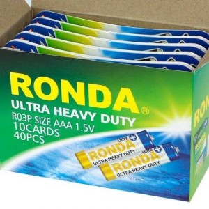 باتری چهارتایی نیم قلمی Ronda Ultra Heavy Duty Ultra Plus R03P 1.5V AAA بسته ۴۰ عددی