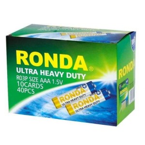 باتری چهارتایی نیم قلمی Ronda Ultra Heavy Duty Ultra Plus R03P 1.5V AAA بسته ۴۰ عددی