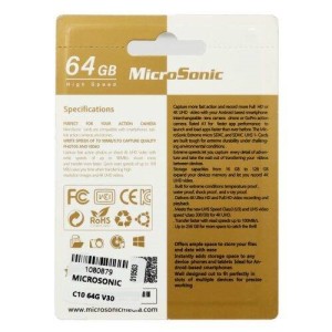 رم میکرو ۶۴ گیگ میکروسونیک MicroSonic 533X A1 V30 U3 C10 80MB/s