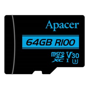 رم میکرو ۶۴ گیگ اپیسر Apacer Rioo A1 V30 U3 C10 100MB/s + خشاب
