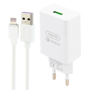 شارژر دیواری فست شارژ Tranyoo SE4 3.6A QC3.0 18W + کابل آیفونی